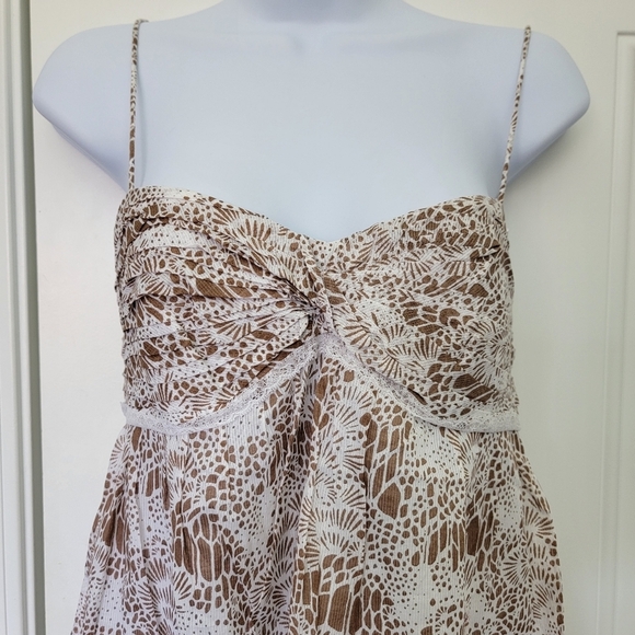 NWT LOFT Tan White Spaghetti Straps Lace Trim Ruffle Chest Sundress Size 0 - Picture 2 of 11